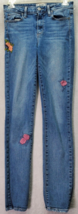 Paige Jeans Women&#39;s Size 26 Blue Embroidered Floral Cotton Flat Front Skinny Leg - £21.78 GBP