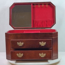 Vintage Jewely Box Wood w/ Red Interior Top Opens + 2 Drawers 13.5x8x8 Inch - $83.22