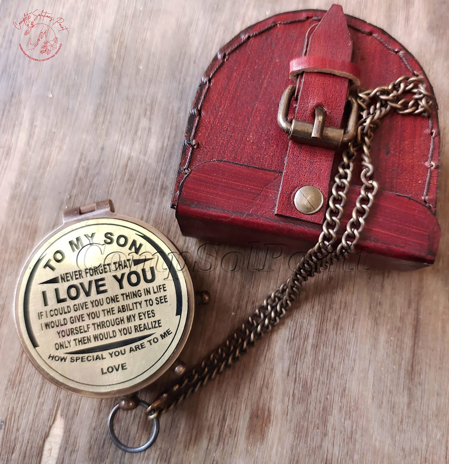 Antique Flat Pocket Compass with to My Son-I Love You Engraved || (Antique Brown - $44.99