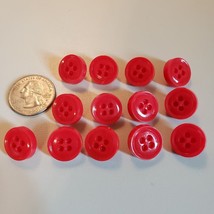 Vintage Red Plastic Buttons 9/16&quot; 4-Hole Faux Design Shank Style Small Lot of 13 - £3.11 GBP