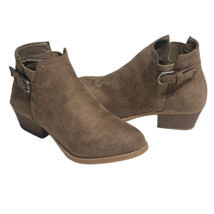 Nature Breeze Elastic Goring Block Heel Buckle Decor Women&#39;s Booties TAUPE 6.5 - $27.22