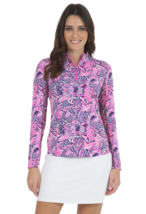 IBKUL UPF 50+ KRISTA Print Long Sleeves Zip Mock Neck Golf Top Hot Pink/... - $93.30 CAD