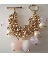 Bracelet J Crew Gold Chains Rhinestones Pearls Pink Beads  - £17.32 GBP