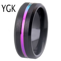 8mm Tungsten Carbide Ring Rainbow Color Thin Groove Wedding Band Beveled Comfort - £29.34 GBP