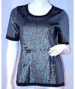 BCBG Max Azria KNIT Top SEQUIN Shirt HEATHER Charcoal Small - $158.37