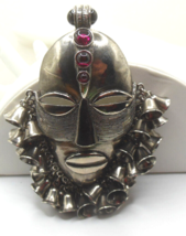 Huge Tribal Statement Mask Brooch Garnet, Onyx  Glass Cabochons Bells RARE - £118.33 GBP