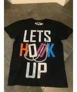 Men&#39;s Lucky 7 &quot;Lets hook up&quot; graphic Black T-Shirt Size Small - £9.97 GBP