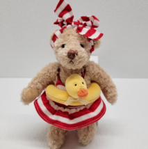 Jointed Bear Striped Red White Bathing Suit Yellow Duck Float Plush - $19.30
