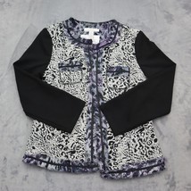Chicos Jacket Womens 0 Black Blazer Long Sleeve Pocket Animal Print Open Front - £23.33 GBP