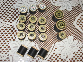 J&amp;P Coats Thread-Wooden Spools-#40 &amp; #50-Black Cotton-Lot of 18-1950&#39;s - £9.42 GBP