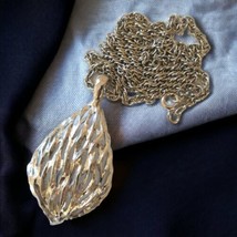 Modernist Open Work Teardrop Necklace Pendant Chunky Silver Tone Diamond... - £17.78 GBP