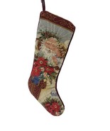 Handmade Wool Needlepoint Christmas Stocking Angel w Santa Poinsettia - $1,419.06 MXN
