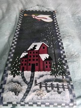 WINTER Painted Canvas Primitive SNOWMAN ANGEL Canvas WALL HANGING  HOUSE - $24.74