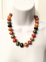 Chunky Round Marbled Beaded Necklace Single Strand 9.25in Handpainted Gold Trim - £9.33 GBP