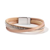 WYBU 4 Styles Leather Wrap Bracelet Multilayer Bling Crystal Wide Cuff Bracelets - $11.27