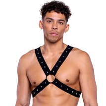 Studded Harness O Rings Elastic Straps Stretch Spikes Black Silver 6521 - £25.17 GBP
