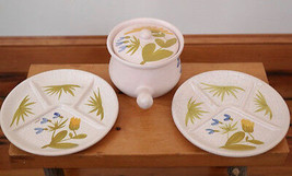 Vtg Handpainted French Country Stoneware Soup Tureen Snack Set Fondue Po... - $39.99
