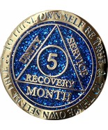 Recoverychip 5 Month AA Medallion Reflex Blue Glitter Gold Plated Chip - £11.89 GBP