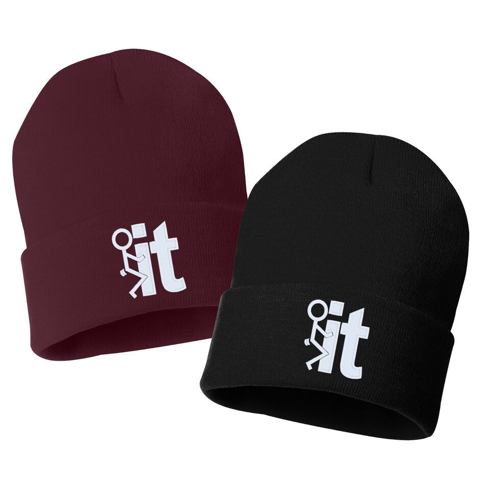 FCK IT Embroidered Cuffed Beanie Hat, Embroidered Gift, Winter Hat - $16.99