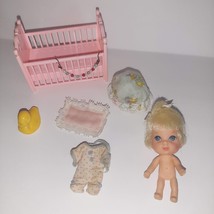 Vintage Mattel Liddle Kiddles Baby DIDDLE w/Pjs Blanket Crib Beads Duck Pillow - £51.43 GBP