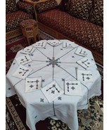 Moroccan Tablecloth Set - Embroidered Round Cloth &amp; 12 Napkins - €179,77 EUR