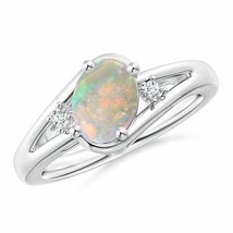 ANGARA 8x6mm Natural Opal and Diamond Split Shank Ring in Sterling Silver - £227.50 GBP+