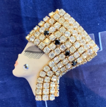 Artist Signed Porcelain Nefertiti Brooch Art Deco Rhinestone Fashion Jewelry Pin - £23.62 GBP