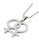 DOUBLE FEMALE SYMBOL NECKLACE Stainless Steel Pendant LGBT Lesbian Pride... - $163.35 MXN