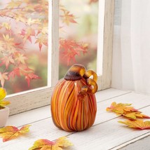 Glitzhome 5.5&quot; H Multi Striped Glass Pumpkin Tabletop Ornaments for Fall... - $44.99