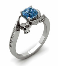 Skull Engagement Ring 2.30Ct Lab Created Sapphire 14k White Gold Finish Size 6.5 - £110.91 GBP