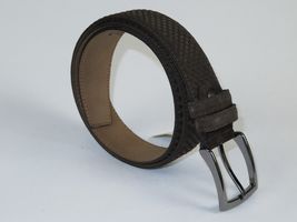 Men Genuine Basket weave Suede Soft Leather Belt PIERO ROSSI Turkey #1002 Brown image 4