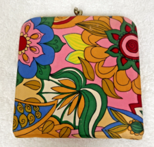 Vintage Retro Flower Power Large Floral Design Fabric Double Mirror Compact - $14.36