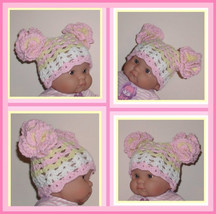 Yellow Pink Newborn Girl Baby Hat Pastel Mums Flowers White Small Girls - £9.96 GBP
