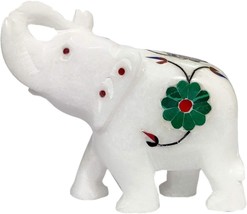 Marble Statue &#39;Elegant Elephant&#39;: Gemstone Inlay Collectible Showpiece Gift (4 I - $24.49+