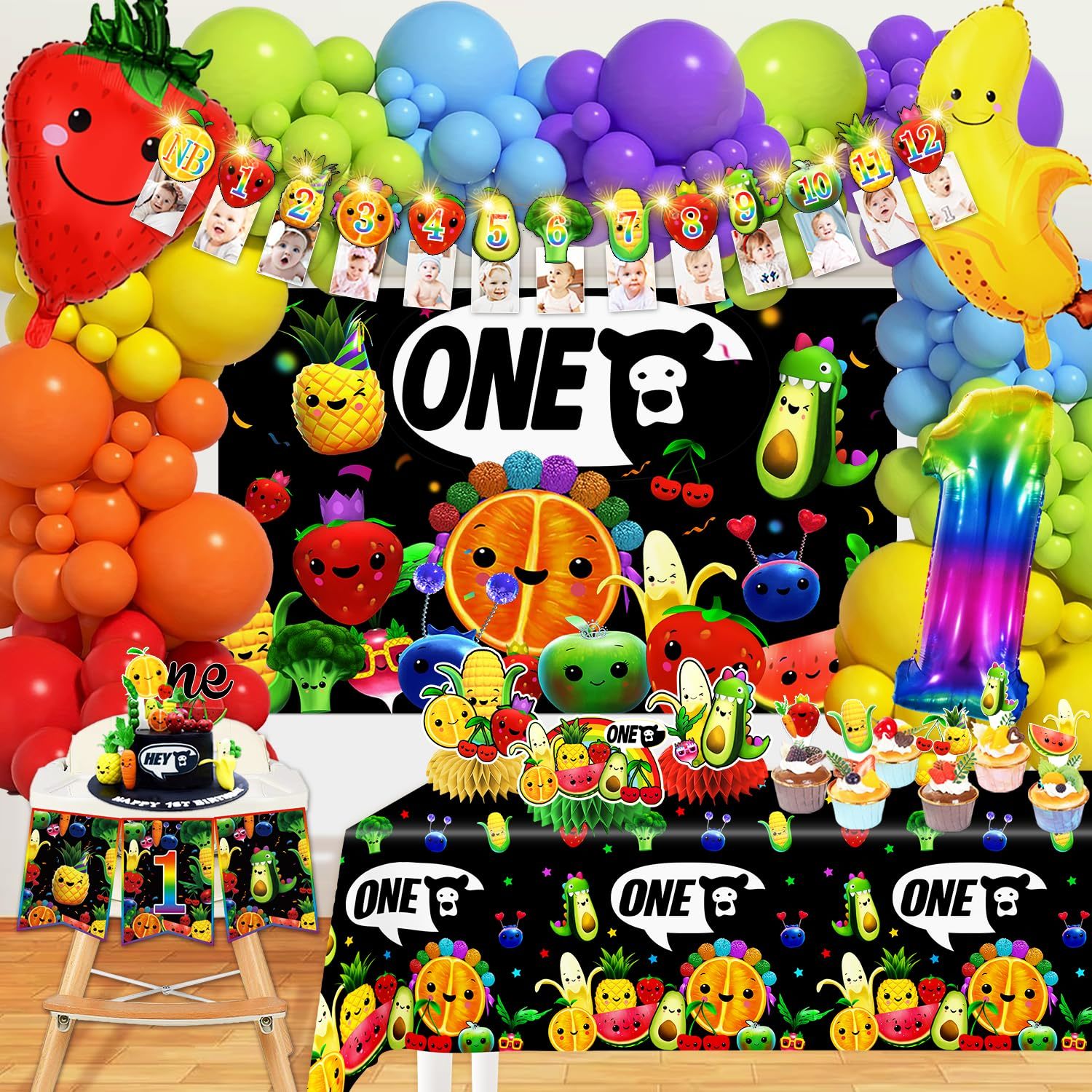 139Pcs Dancing Fruit 1St Birthday Decorations, Fruit 1St Birthday Decorations, F