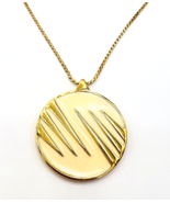 Vintage Monet Gold Tone Cream Enamel Round Pendant Necklace 30 in - $47.54 CAD