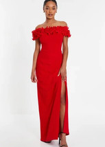 Quiz Rouge Ruche Bardot Robe Maxi UK 16 (fm112-10) - £33.86 GBP