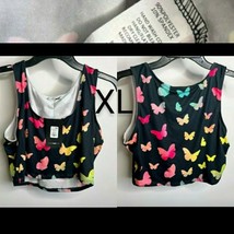 Black Multi Color Butterfly Crop Tank   Size XL - $15.90