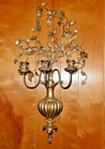 Vintage Large 33&quot; Rococo style rose brass candelabra 3 candle holder wall sconce - £1,075.15 GBP