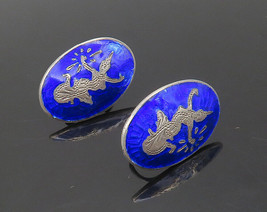 SIAM 925 Sterling Silver - Vintage Blue Enamel Non Pierce Earrings - EG8731 - £35.64 GBP