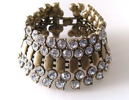 J Crew Bracelet Gorgeous Big Clear Crystals Set in Brass Dressy Party Wedding - £39.16 GBP