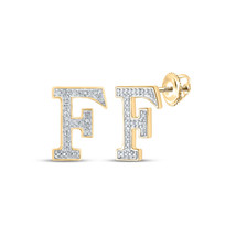 10kt Yellow Gold Round Diamond F Initial Letter Earrings - £179.11 GBP
