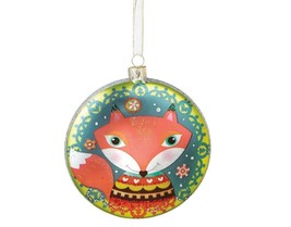 Midwest-CBK Red Fox Glitter Disk Glass Christmas Ornament  104134 - $9.64