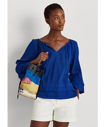 Ralph Lauren Ruffle-Trim Crinkle Cotton Top in Sapphire Star- Size PM - $54.86 CAD