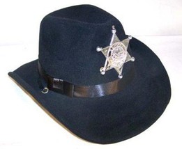 2 Kids Black Velvet Sheriff Hat W Badge Cowboy Headwear Cop New Children Boys - £9.75 GBP