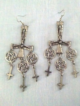 Satanic Inverted Jesus Cross W 3 Pentagram Stars &amp; 3 Inverted Cross Earrings - £39.16 GBP