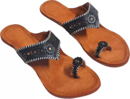 Damen Kolhapuri Leder Chappal Ethnisch Jesus Boho Flach Jutti US Size 6-11 ST115 - £29.90 GBP