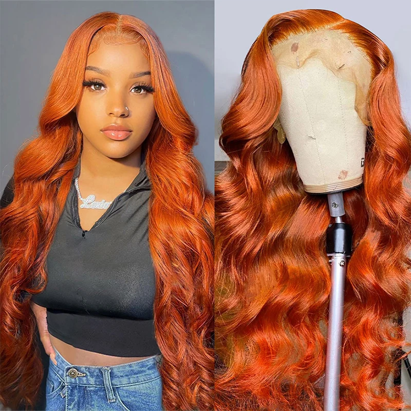 Ginger Orange 13x6 HD Lace Front Wigs Human Hair Bone Body Wave 13x4 Human Ha - £70.41 GBP+