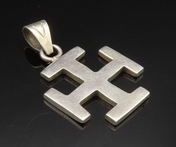 925 Silver -  Vintage Minimalist Cross Motif Extended Edge Pendant - PT2... - £24.20 GBP