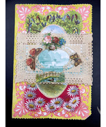 Antique Victorian Valentine Die Cut 3D Tiered Greeting Card Ornate Forge... - $12.85